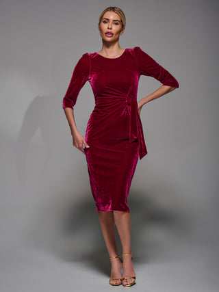 Side Tie Velvet Bodycon Dress, Wine