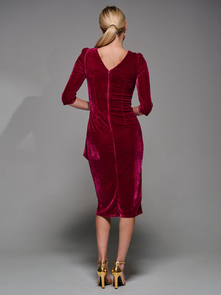 Side Tie Velvet Bodycon Dress, Wine