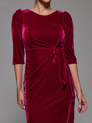 Side Tie Velvet Bodycon Dress, Wine