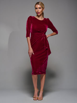 Side Tie Velvet Bodycon Dress, Wine