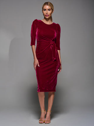 Side Tie Velvet Bodycon Dress, Wine