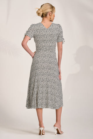Jersey Tie Sleeve Midi Dress, White Polka