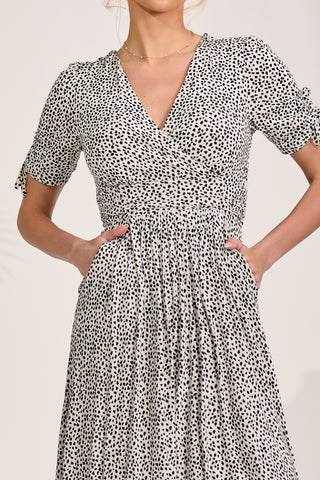 Jersey Tie Sleeve Midi Dress, White Polka