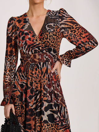 Ruffle Sleeve Mesh Midaxi Dress, Animal Multi
