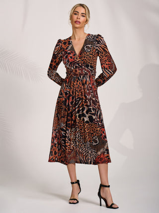 Ruffle Sleeve Mesh Midaxi Dress, Animal Multi