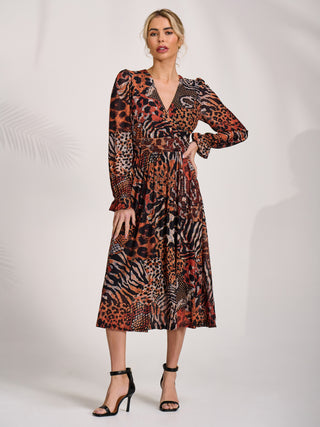 Ruffle Sleeve Mesh Midaxi Dress, Animal Multi