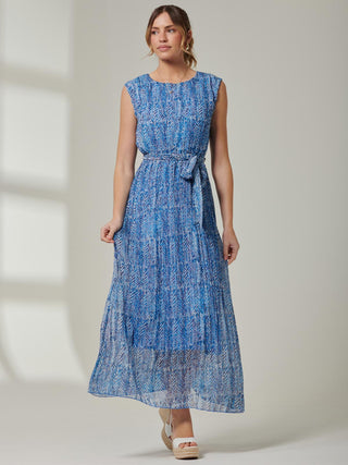 Hollyn Pleated Chiffon Maxi Dress, Blue Abstract