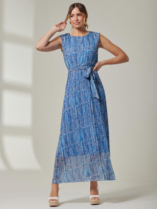 Hollyn Pleated Chiffon Maxi Dress, Blue Abstract