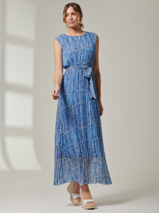 Hollyn Pleated Chiffon Maxi Dress, Blue Abstract