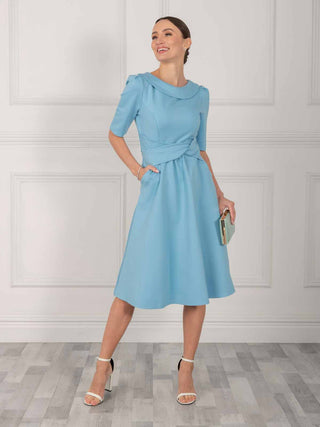 Maayan Fold Neck Dress, Baby Blue