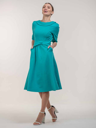 Maayan Fold Neck Dress, Persian Green