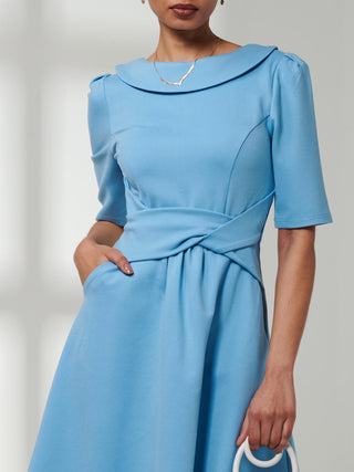 Maayan Fold Neck Dress, Baby Blue