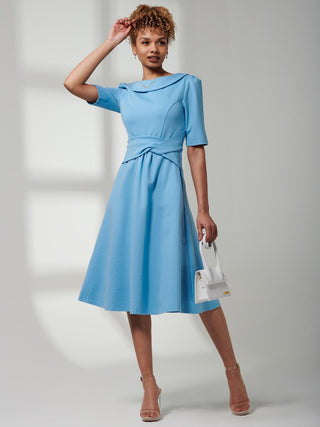 Maayan Fold Neck Dress, Baby Blue