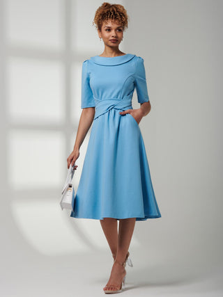 Maayan Fold Neck Dress, Baby Blue