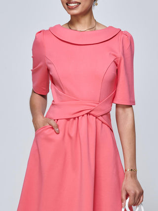 Maayan Fold Neck Dress, Coral