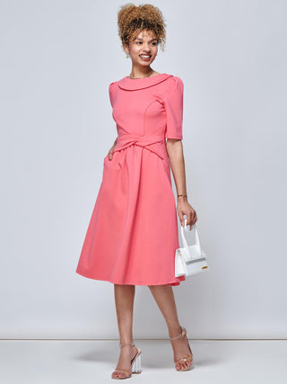 Maayan Fold Neck Dress, Coral