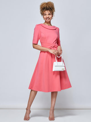 Maayan Fold Neck Dress, Coral