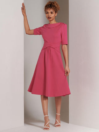 Maayan Fold Neck Dress, Hot Pink