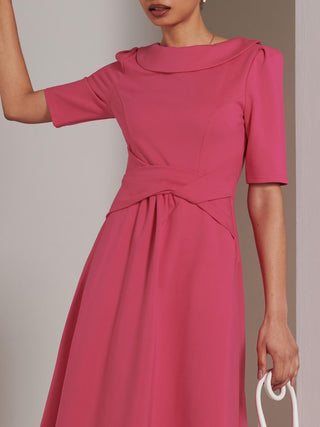 Maayan Fold Neck Dress, Hot Pink