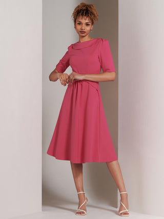 Maayan Fold Neck Dress, Hot Pink