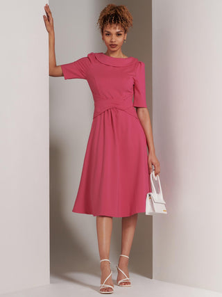 Maayan Fold Neck Dress, Hot Pink