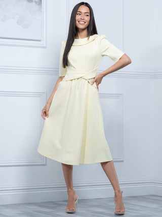 Maayan Fold Neck Dress, Light Yellow