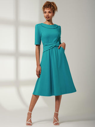 Maayan Fold Neck Dress, Persian Green