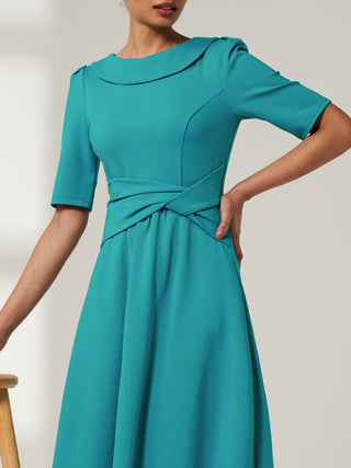 Maayan Fold Neck Dress, Persian Green