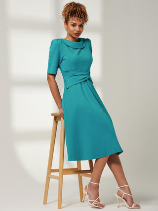 Maayan Fold Neck Dress, Persian Green