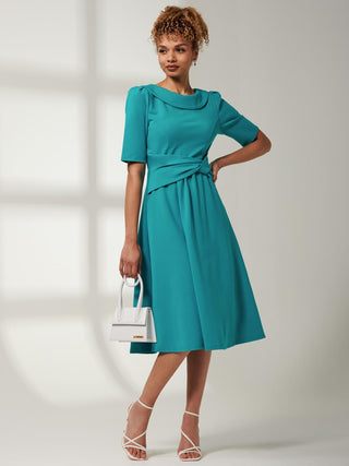 Maayan Fold Neck Dress, Persian Green