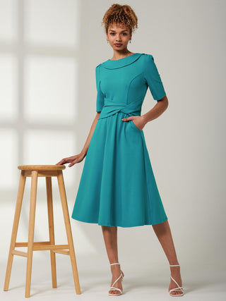 Maayan Fold Neck Dress, Persian Green Jolie Moi Retail Maayan Fold Neck Dress, Persian Green Jolie Moi Retail
