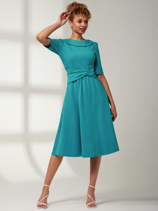 Maayan Fold Neck Dress, Persian Green