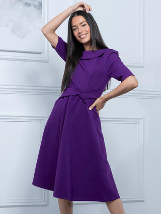 Maayan Fold Neck Dress, Purple