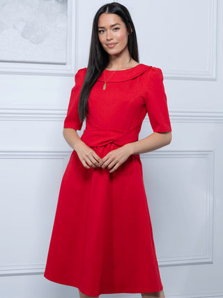 Maayan Fold Neck Dress, Red