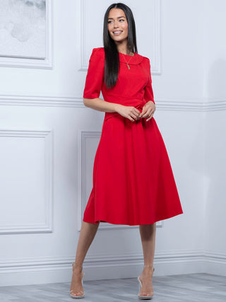 Maayan Fold Neck Dress, Red