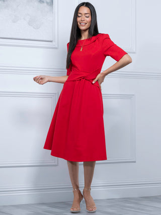 Maayan Fold Neck Dress, Red