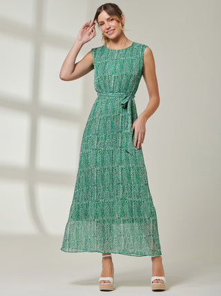 Hollyn Pleated Chiffon Maxi Dress, Green Abstract