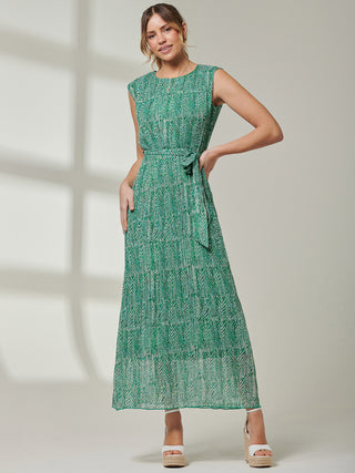 Hollyn Pleated Chiffon Maxi Dress, Green Abstract