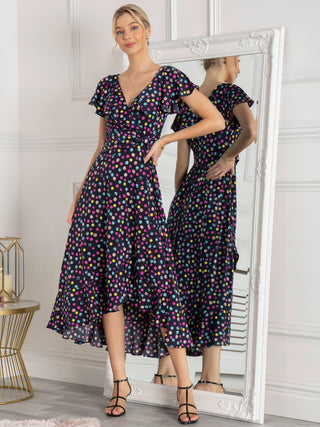 Gerrilyn Frill  Animal Print Dress, Navy Polka Dot
