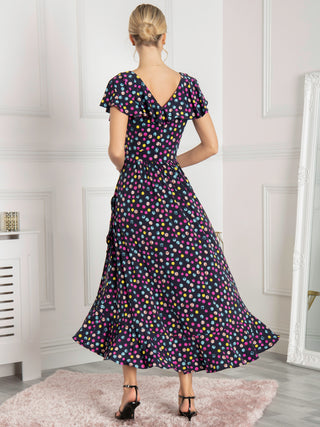 Gerrilyn Frill  Animal Print Dress, Navy Polka Dot