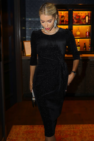 Metallic Spot Velvet Midi Dress, Black