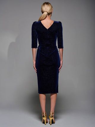 Velvet Glitter Bodycon Midi Dress Navy