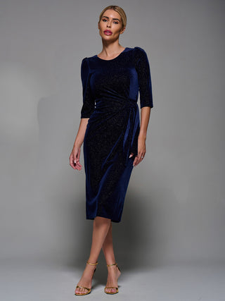 Velvet Glitter Bodycon Midi Dress Navy
