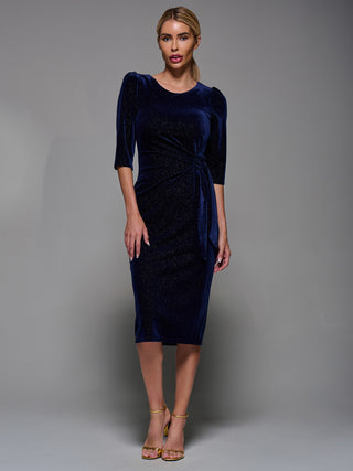 Velvet Glitter Bodycon Midi Dress Navy