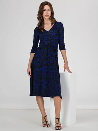 Jolie Moi Delylah V Neck Midi Dress, Blue Leopard