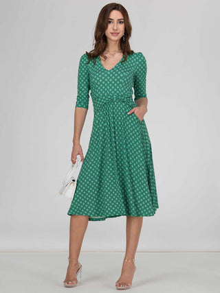 Jolie Moi Delylah V Neck Midi Dress, Green Geo