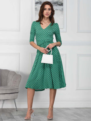 Jolie Moi Delylah V Neck Midi Dress, Green Geo