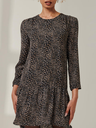 Jolene Tiered Hem Tunic Dress, Black Animal