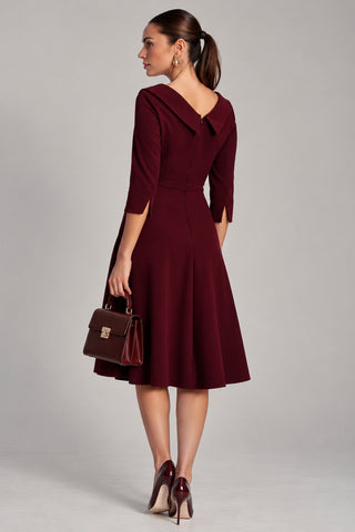 Fold Collar Button Dress, Burgundy
