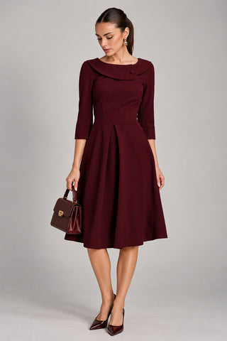 Fold Collar Button Dress, Burgundy